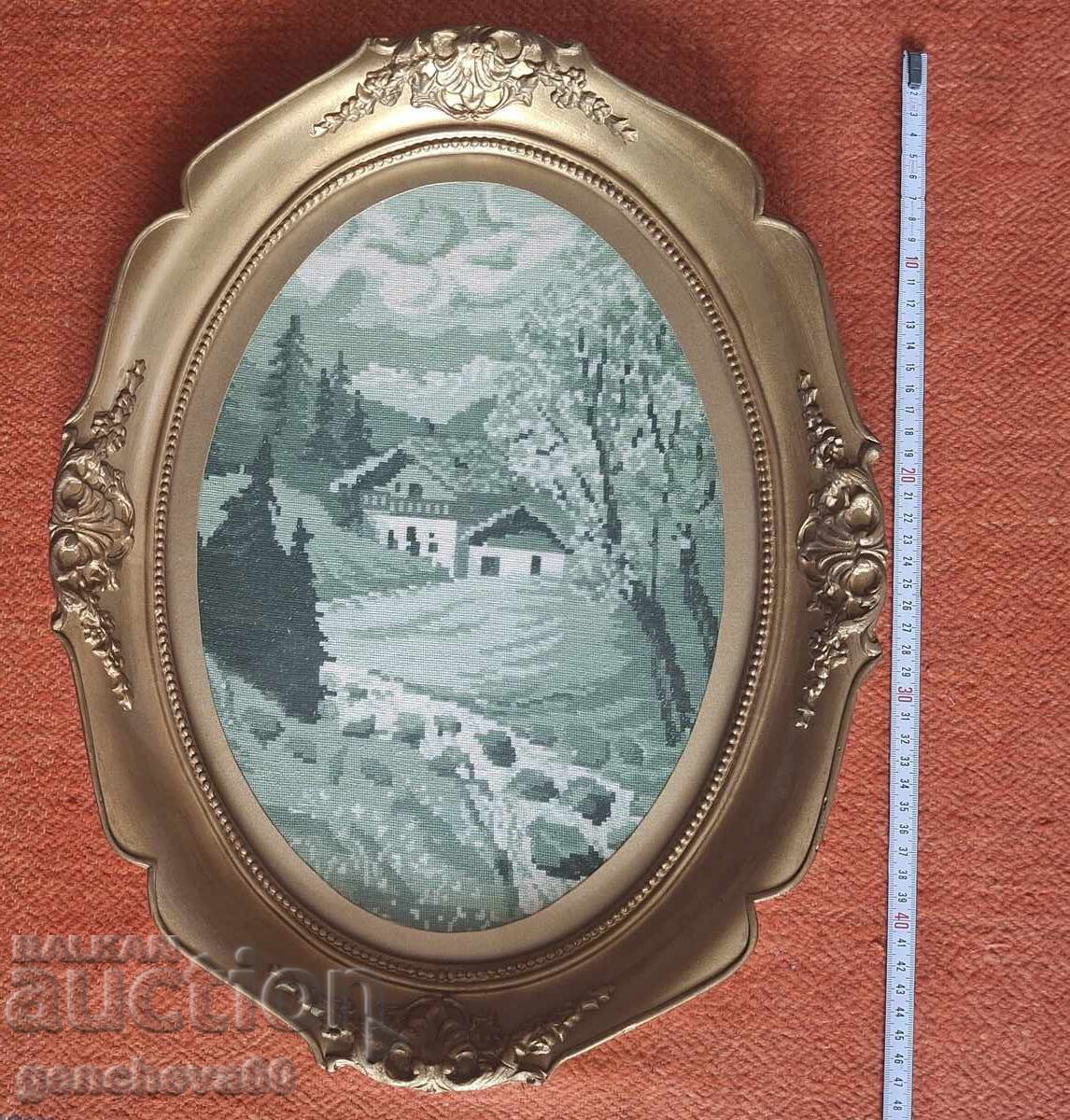 Large tapestry, "Landscape" in a beautiful wooden frame