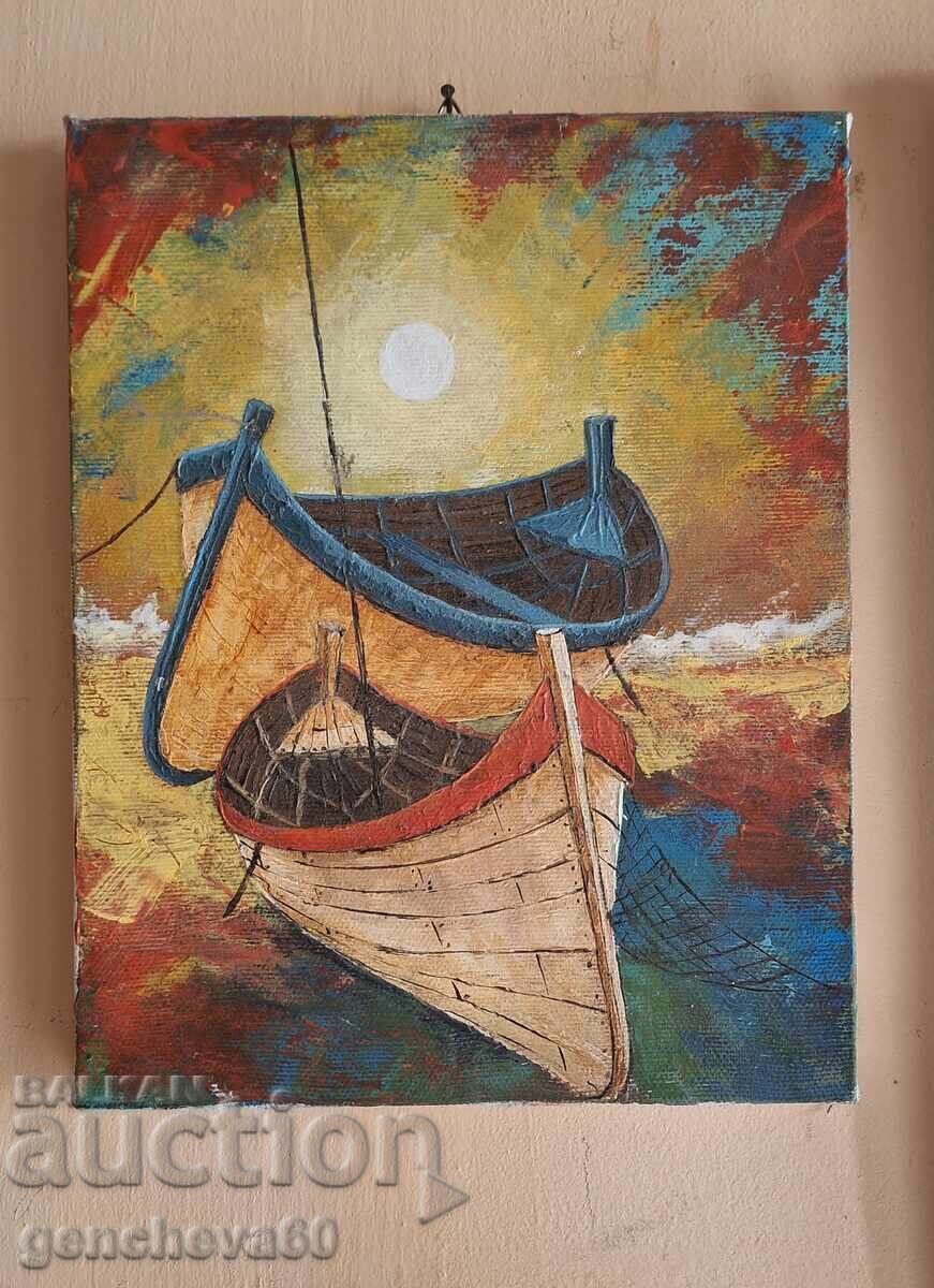Delivery of Painting "Boats" - oil on canvas, framed