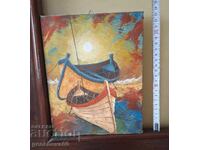 Painting "Boats" - oil on canvas, framed