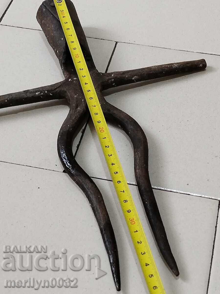 Old Wrought Two Prong, Pitchfork, Wrought Iron - 5