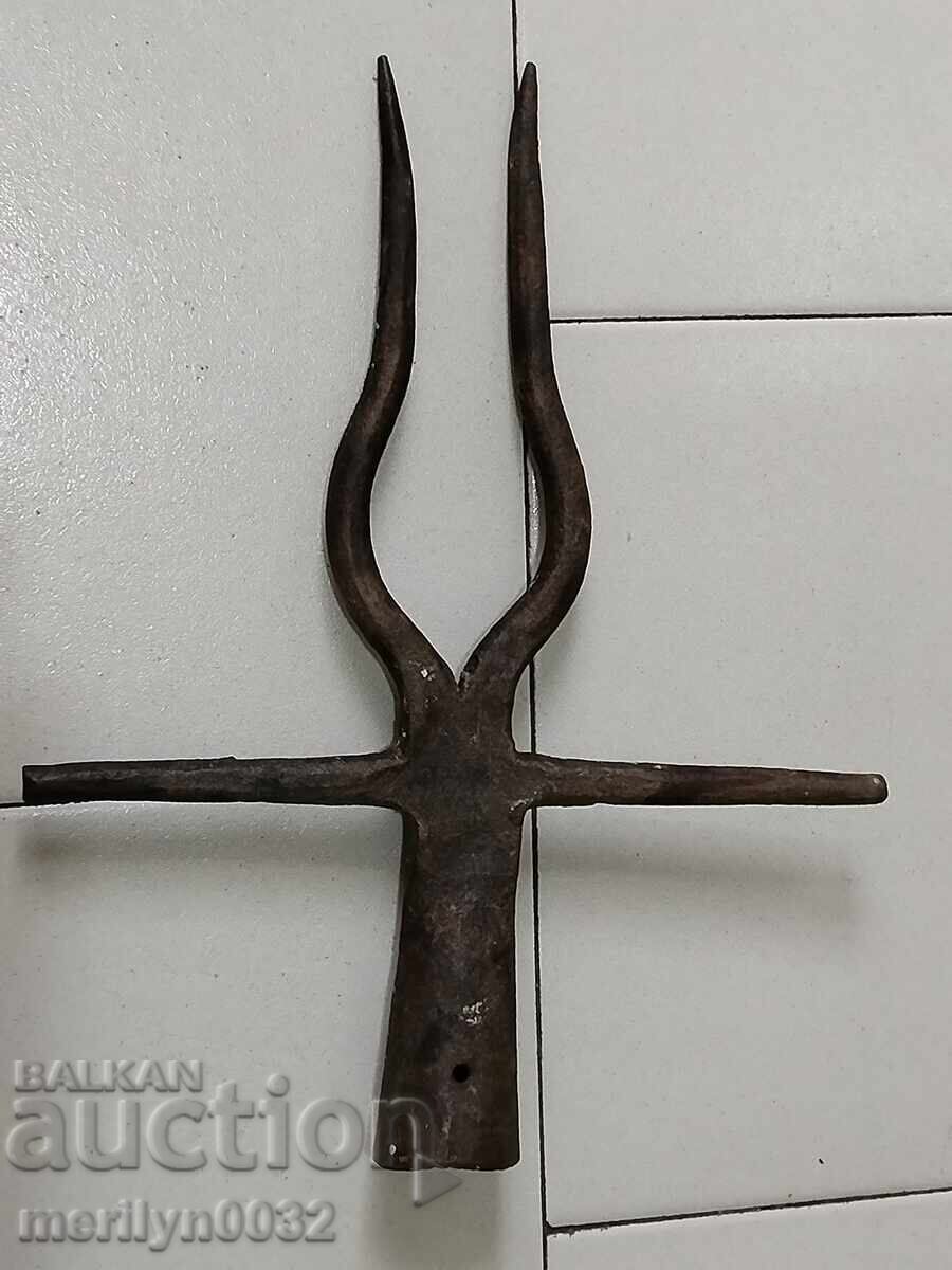 Old Wrought Two Prong, Pitchfork, Wrought Iron - 7