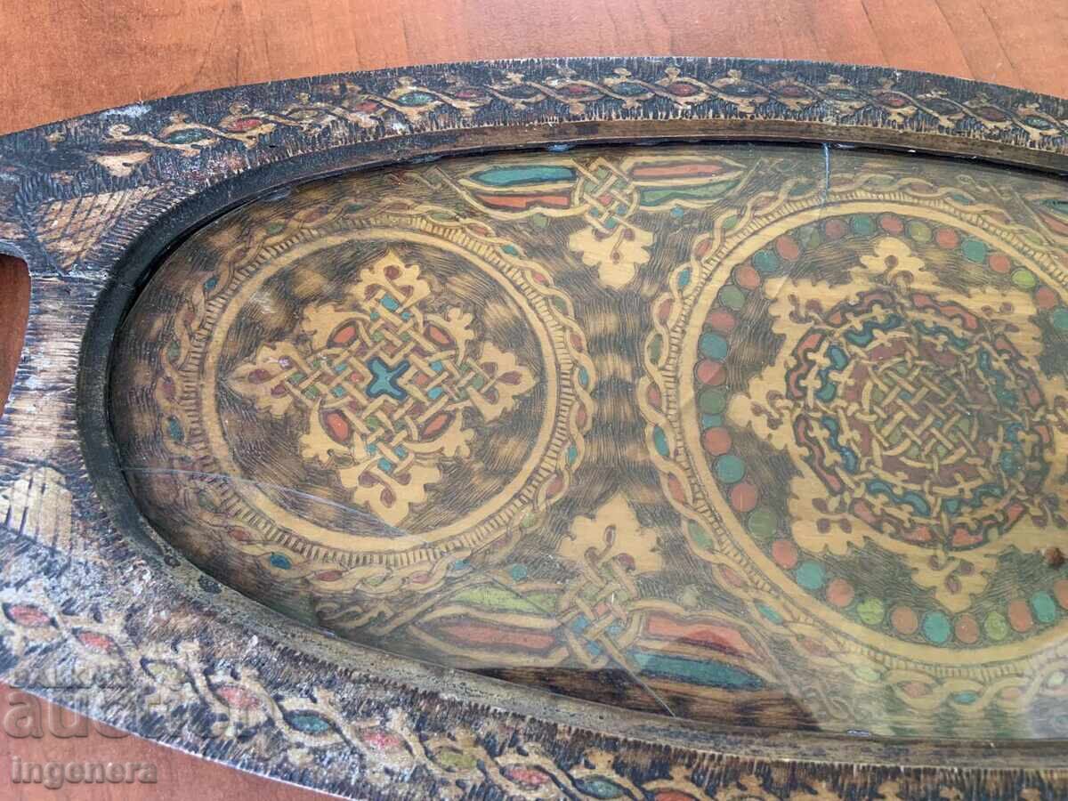 Tray, Drawing, Wood, Pyrography, Antique, Ethnics - 6
