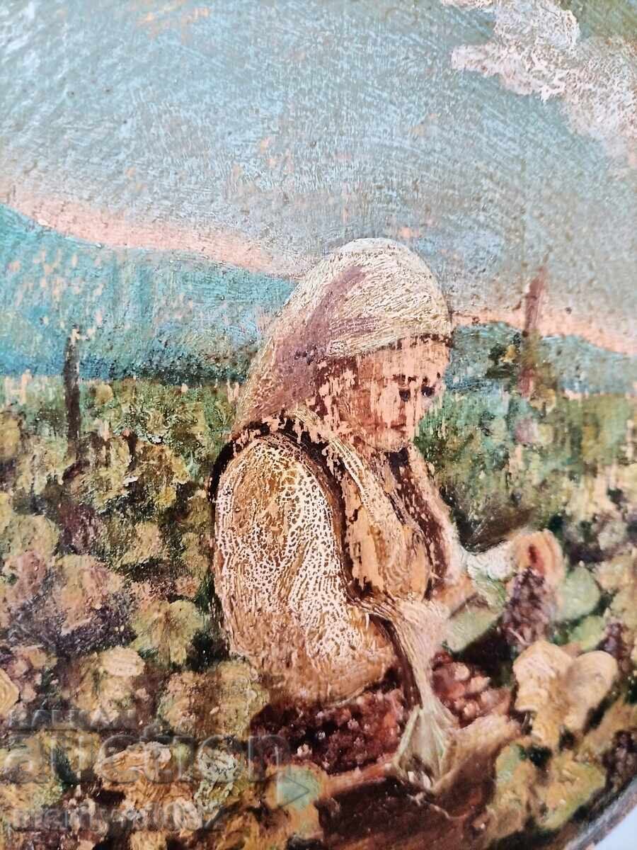 Painted wooden plate, small wooden picture - 6