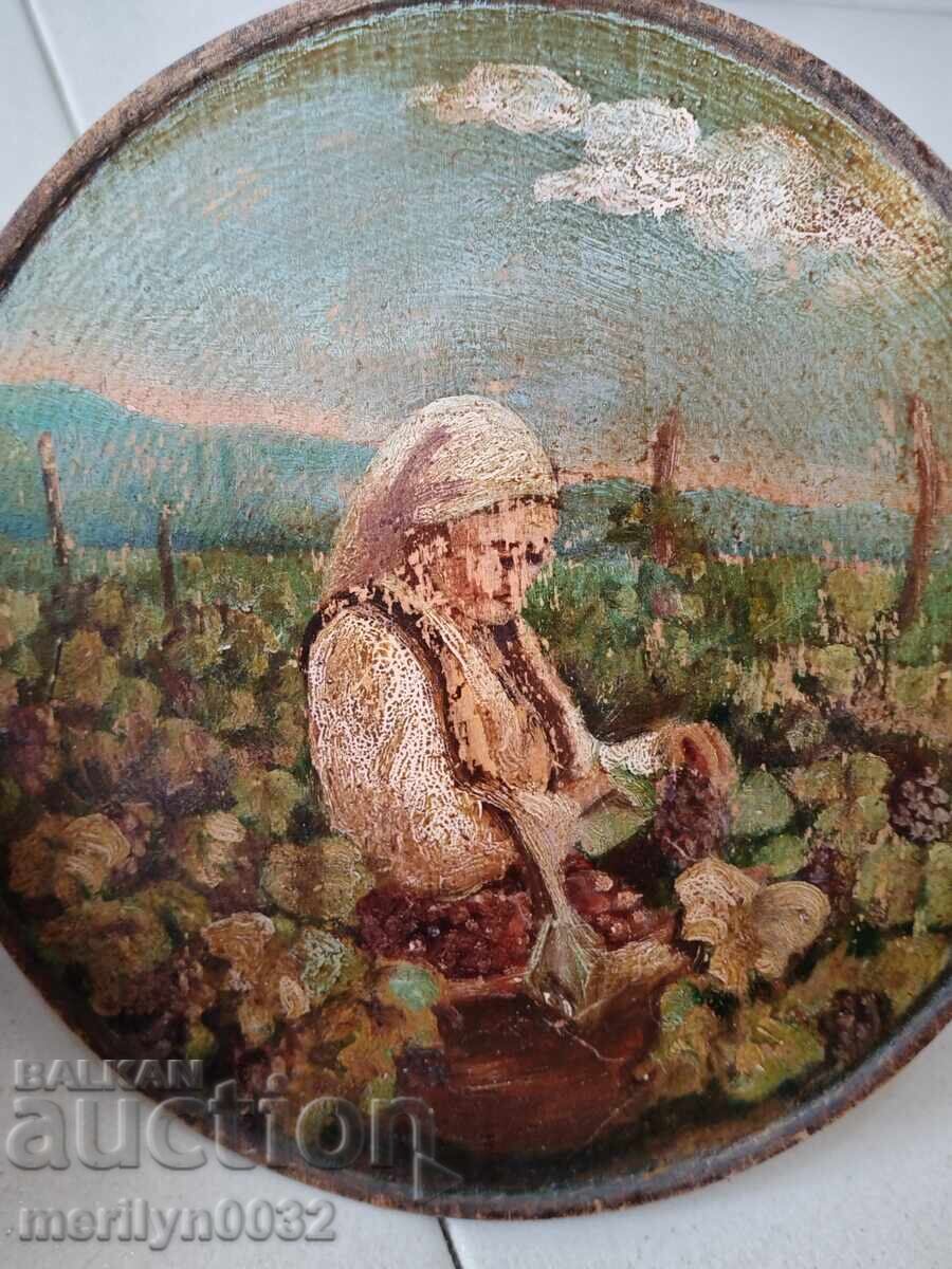Painted wooden plate, small wooden picture