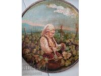 Farfurie din lemn pictată, tanur, pictură din lemn