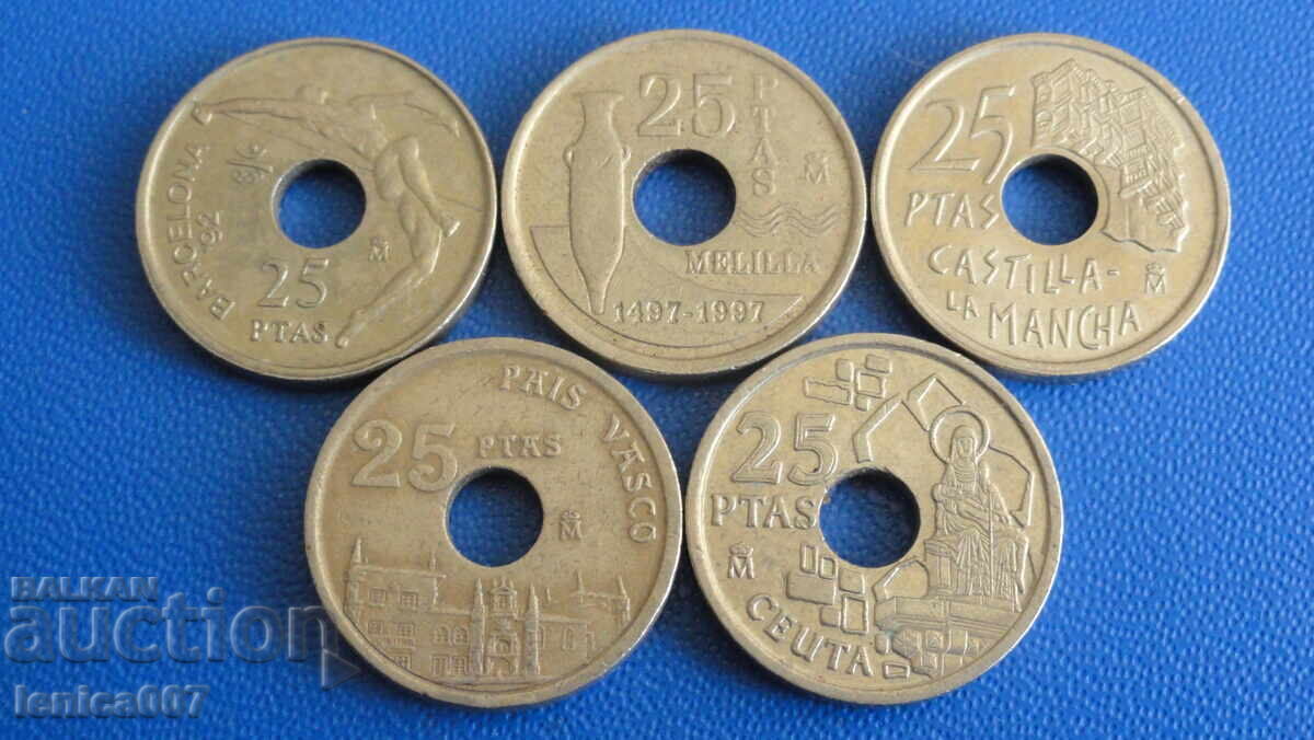 Испания - 25 песети (5 броя) - 6 Испания - 25 песети (5 броя) - 6
