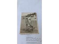 Photo Varna Woman boy and girl on a rock in the sea 1932