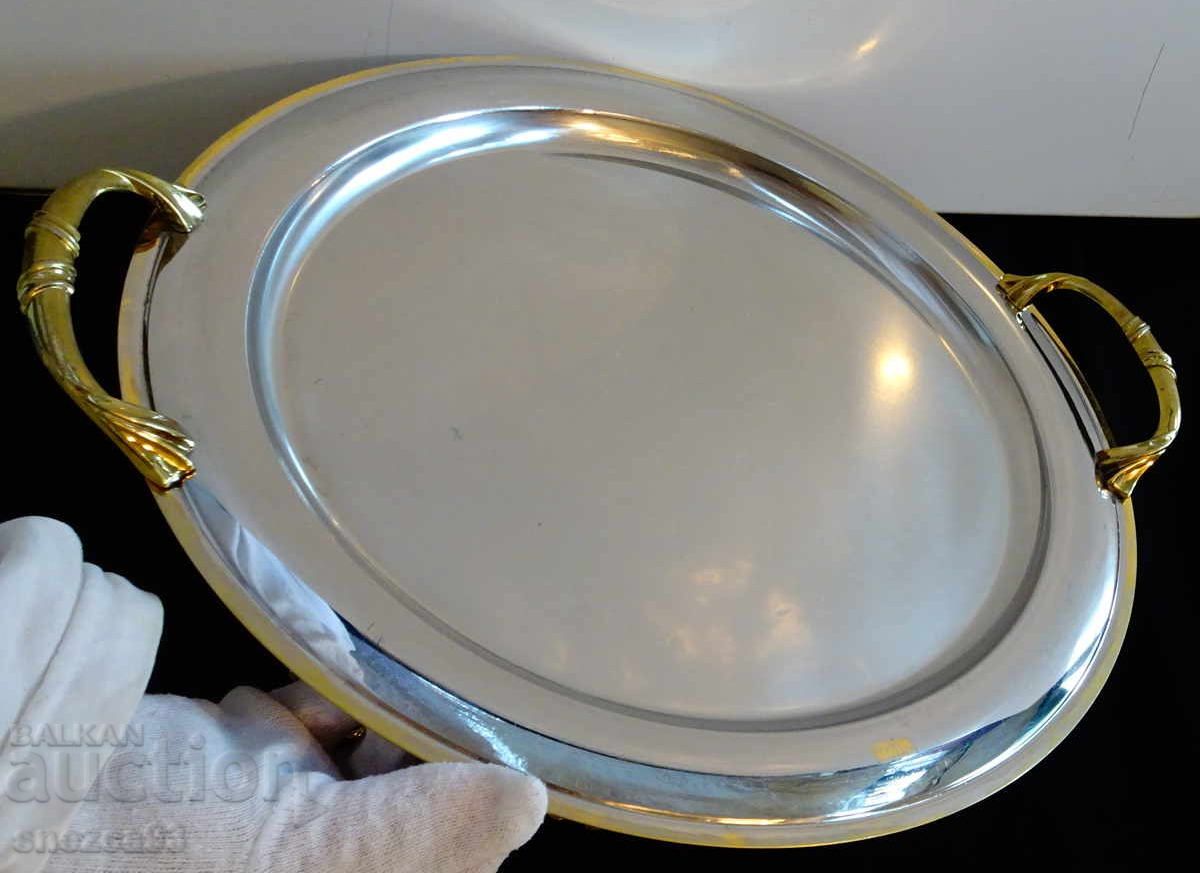 Δίσκος, πιατέλα Gold 24 K, 42 εκ., με χερούλια - 5 Δίσκος, πιατέλα Gold 24 K, 42 εκ., με χερούλια - 5