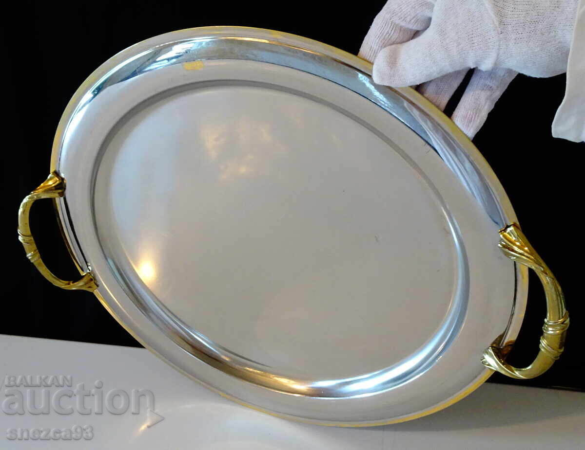 Δίσκος, πιατέλα Gold 24 K, 42 εκ., με χερούλια Δίσκος, πιατέλα Gold 24 K, 42 εκ., με χερούλια