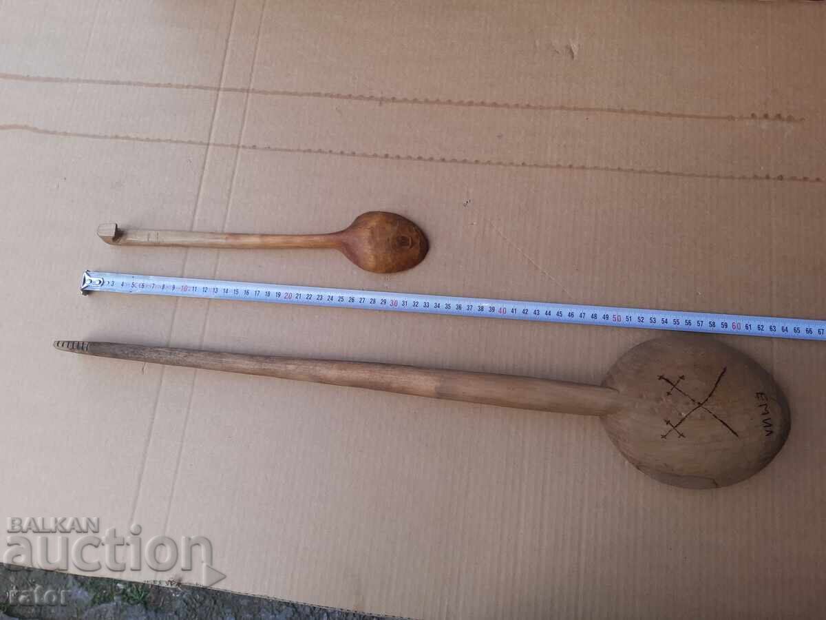 Огромна  дървена лъжица , черпак ,  лъжици - 2 броя - 5