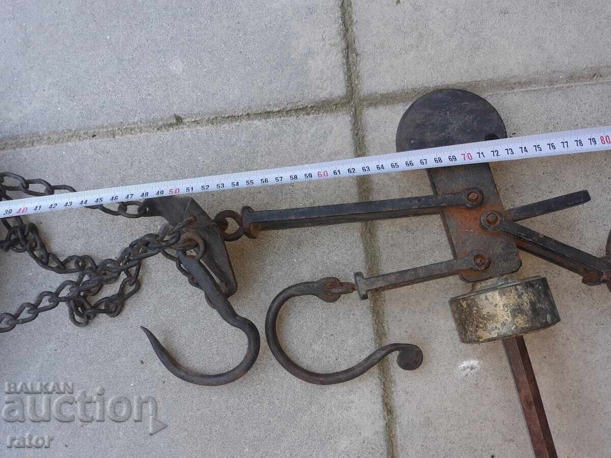 Old scale with bronze weight and tray, balance, beam scale - 5 Old scale with bronze weight and tray, balance, beam scale - 5