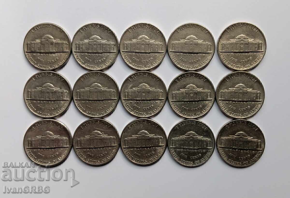 5 US cents 1976 - 1990 15 coins consecutive years America 76- with price 6.00 BGN | € 3.07 5 US cents 1976 - 1990 15 coins consecutive years America 76- with price 6.00 BGN | € 3.07