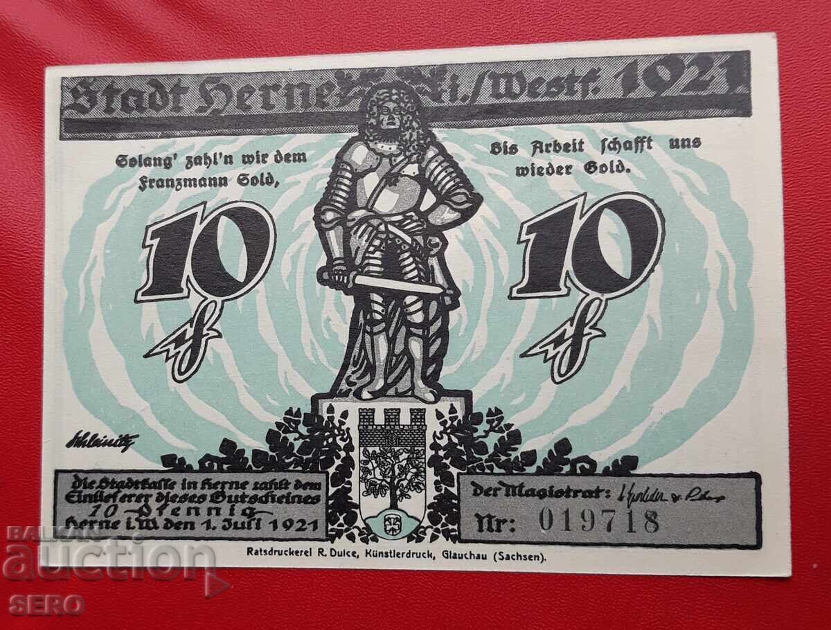 Bancnotă-Germania-Renania de Nord-Westfalia-Herne-10 pfennig 1921 cu preț 2.00 BGN | € 1.02 Bancnotă-Germania-Renania de Nord-Westfalia-Herne-10 pfennig 1921 cu preț 2.00 BGN | € 1.02