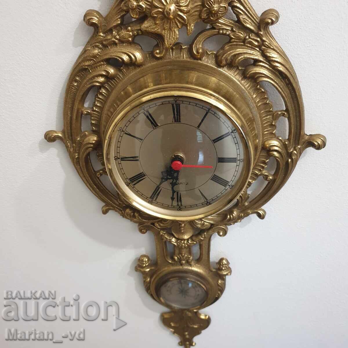 Ceas de perete din alamă masivă cu higrometru-termometru - 6