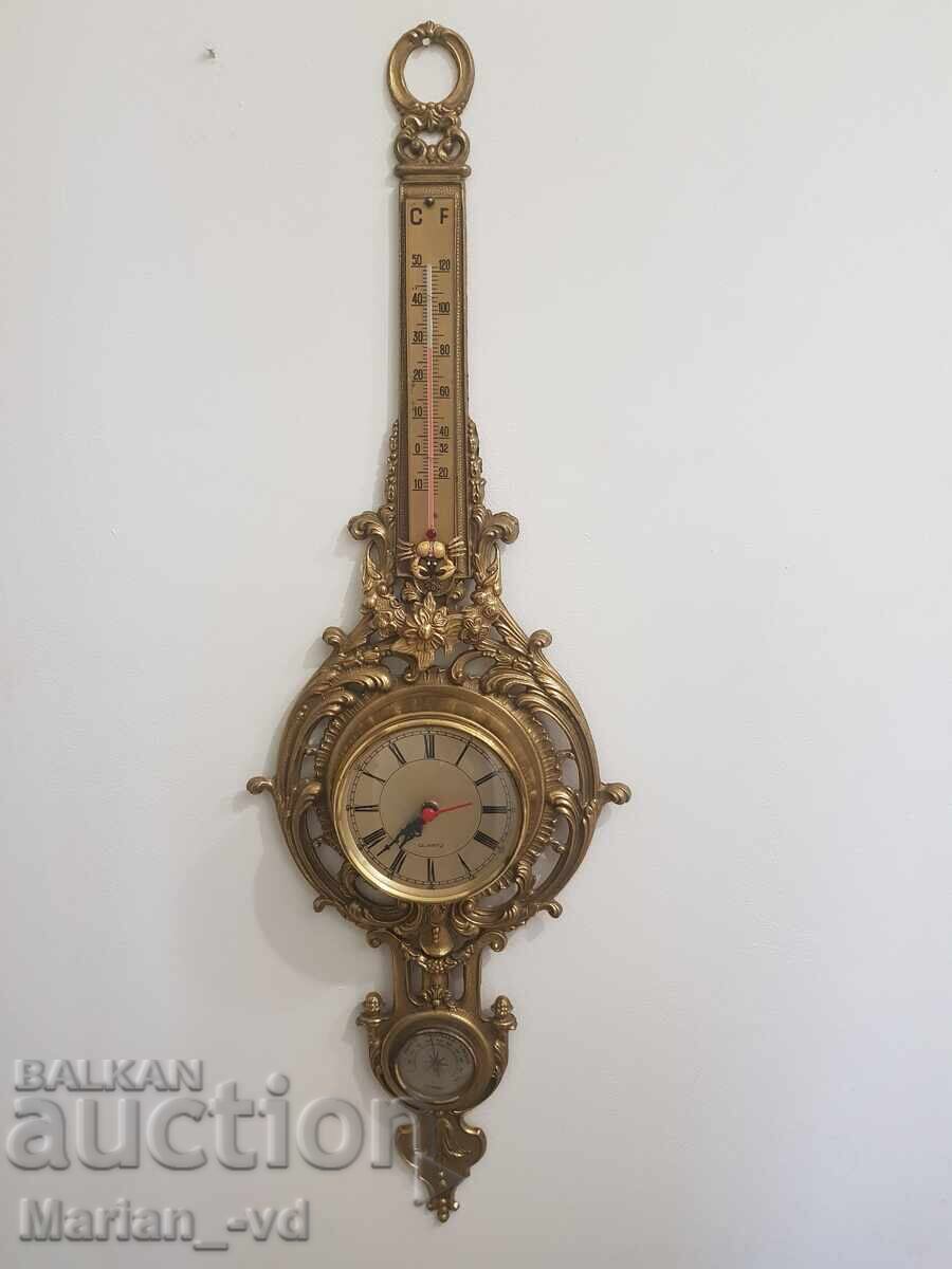 Ceas de perete din alamă masivă cu higrometru-termometru