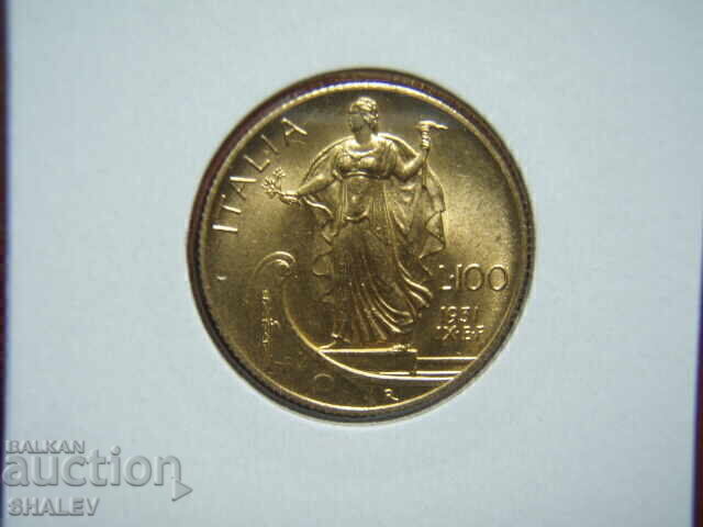 100 Lire 1931 IX Italia (100 liri Italiya) - Unc (zlato) cu preț € 1419.89 | 2777.06 BGN