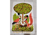 Color poster on fabric based on the fable "The Fox and the Stork" poster