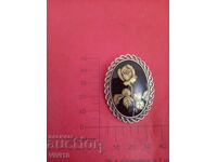 Broșă veche email, clips