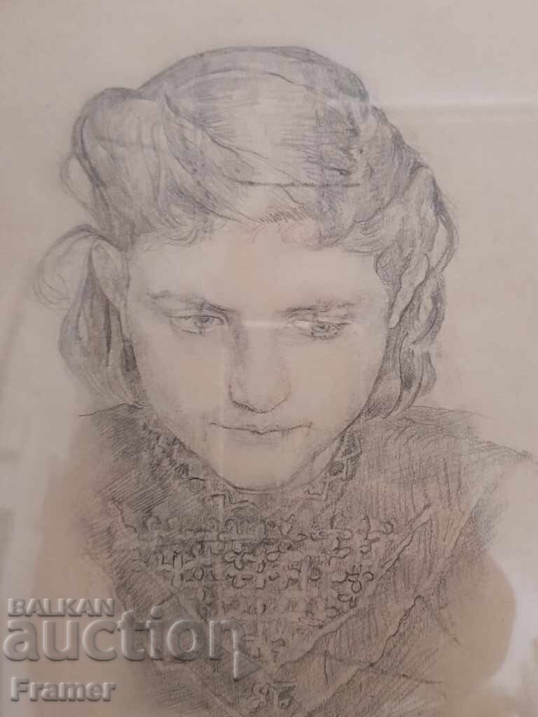 Δημοπρασία S. Markov Βουλγαρικό κορίτσι 1913 λεπτομερές σχέδιο με μολύβι