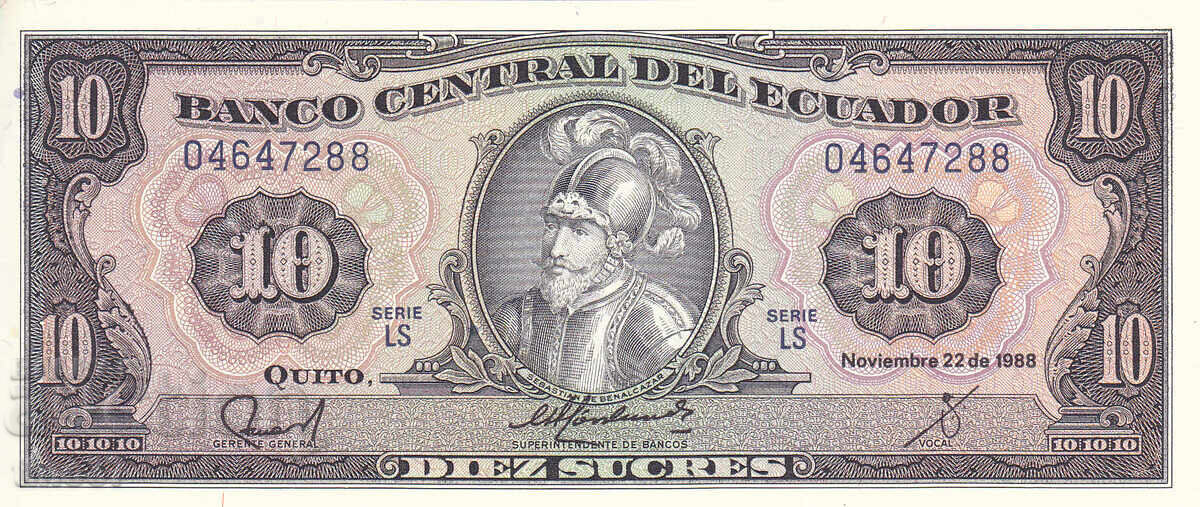 tino37- ЕКВАДОР - 10 СУКРЕС - 1988г - UNC с цена 8.90 лв. | € 4.55 tino37- ЕКВАДОР - 10 СУКРЕС - 1988г - UNC с цена 8.90 лв. | € 4.55
