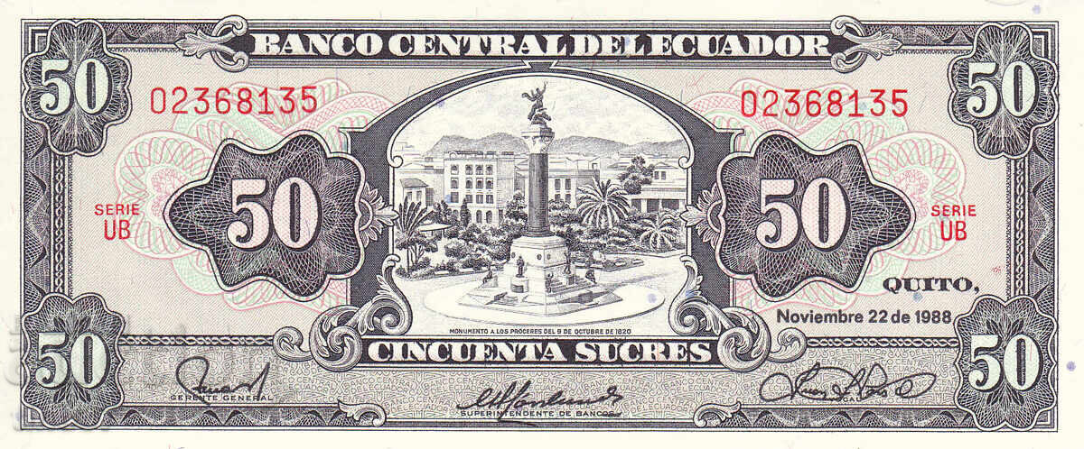 tino37- ECUADOR - 50 SUCRES - 1988 - UNC with price 17.90 BGN | € 9.15