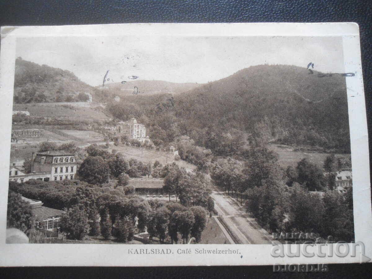 Old postcard, 4.IX.1930, KARLSBAD. Cafe Schweizerhof