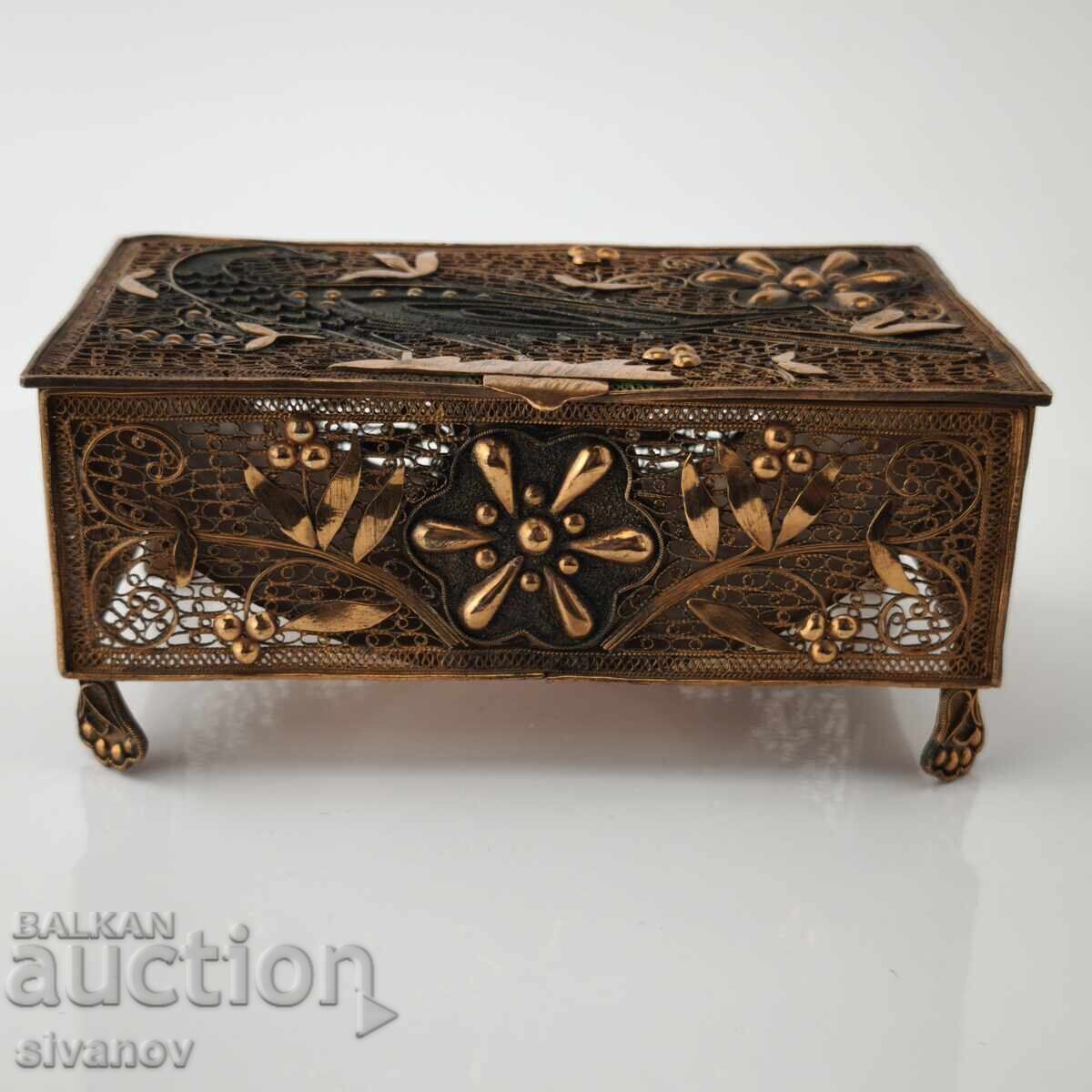 Παλιό αλβανικό χάλκινο κουτί κοσμημάτων φιλιγκράν #5894 με τιμή 99.99 BGN | € 51.12