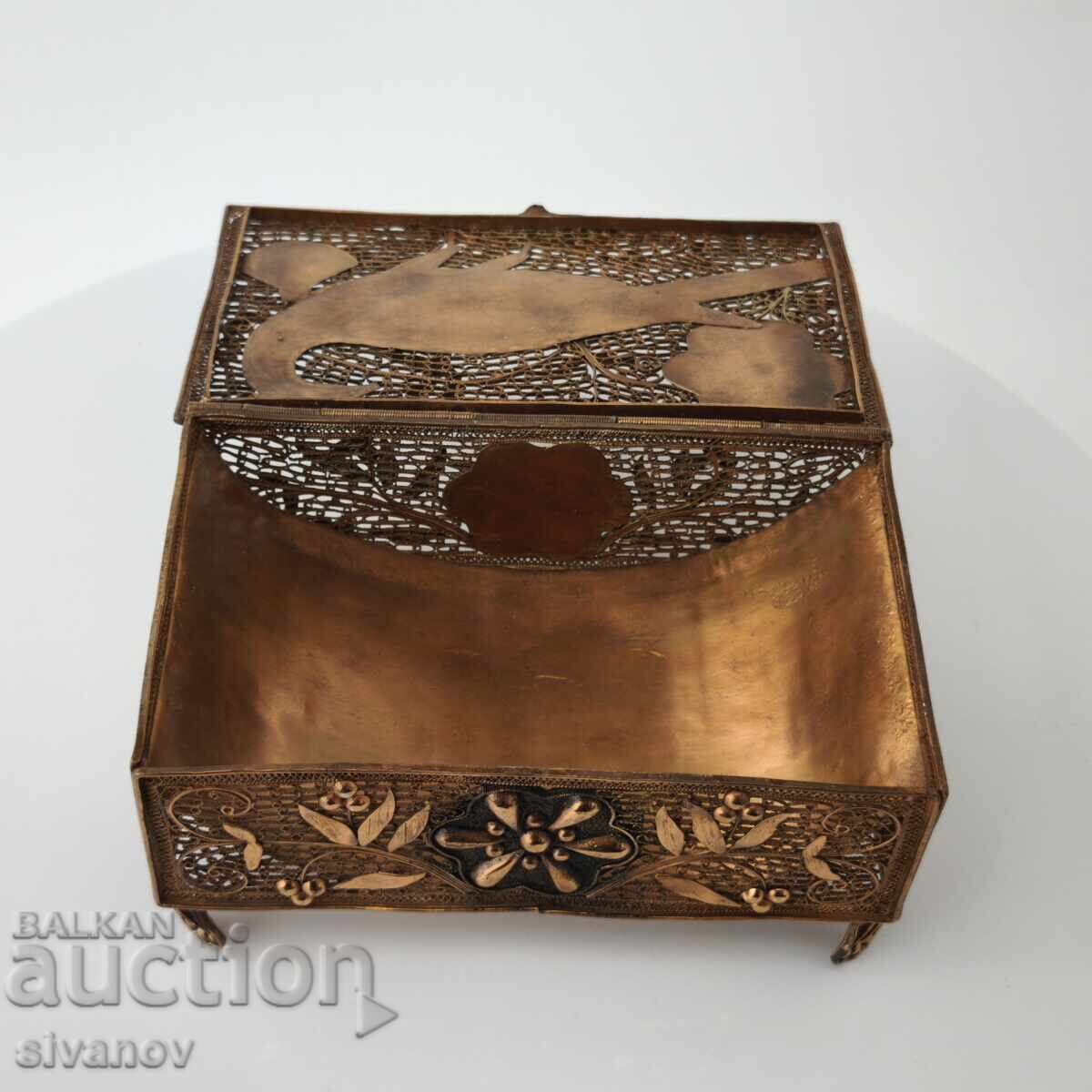 Παράδοση Παλιό αλβανικό χάλκινο κουτί κοσμημάτων φιλιγκράν #5894