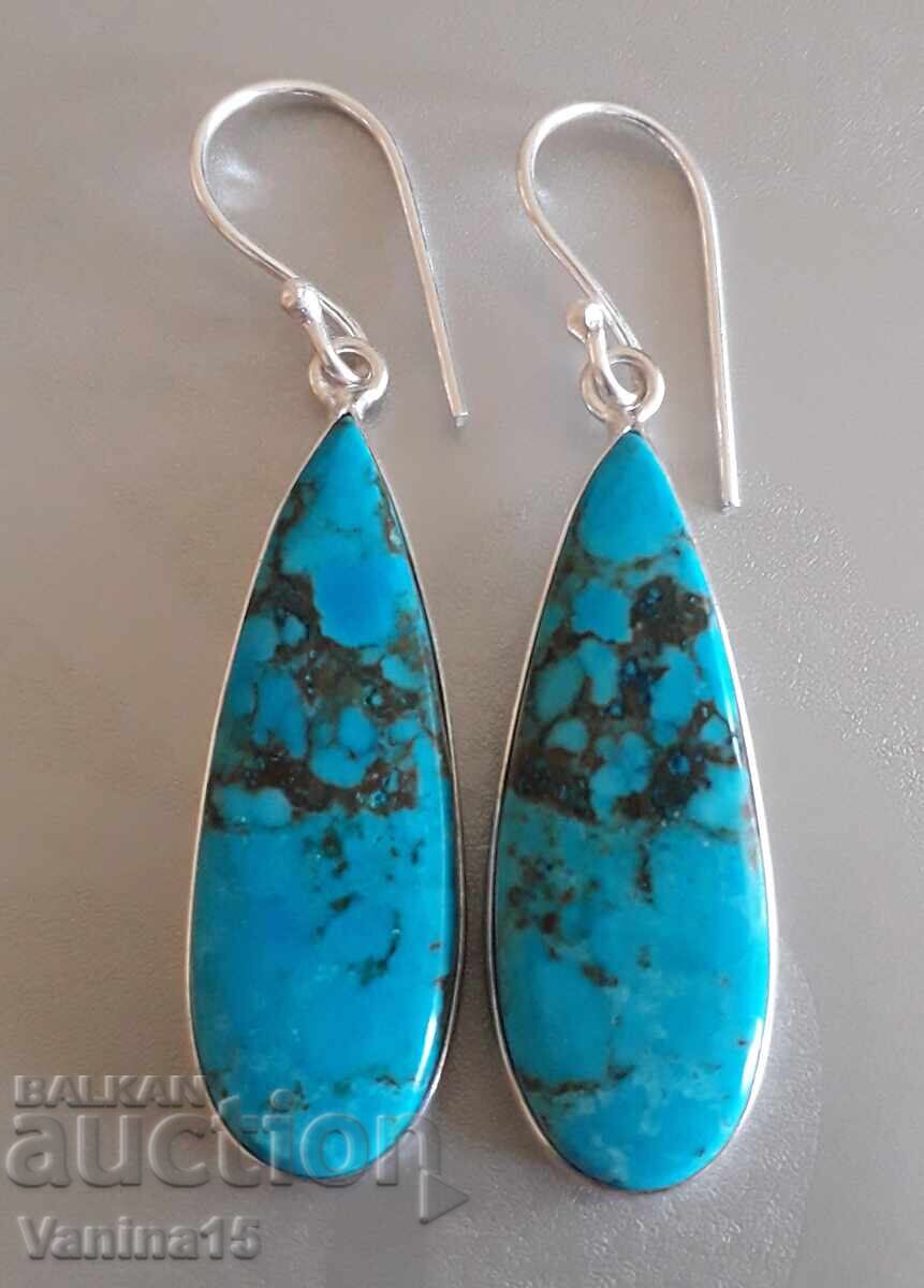 Εισαγωγικά σκουλαρίκια από φυσικό τυρκουάζ