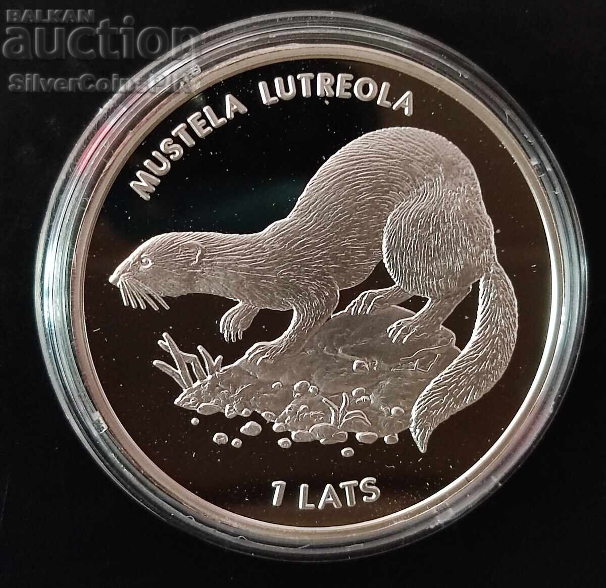 Silver 1 Lats Vidra 1999 Latvia Endangered Animals Silver 1 Lats Vidra 1999 Latvia Endangered Animals