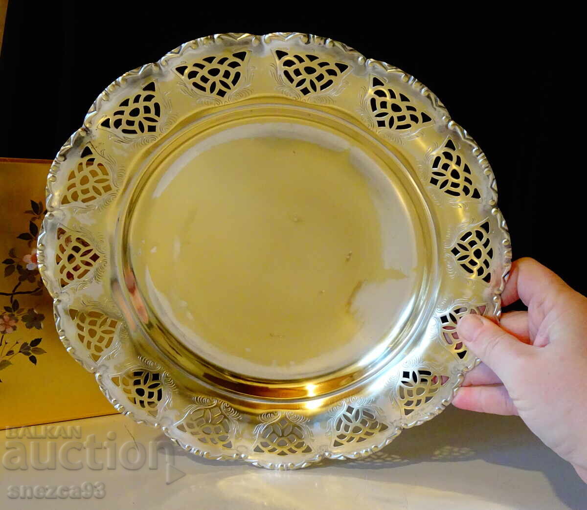 Посребрено плато,фруктиера,бронз 26 см.,барок.