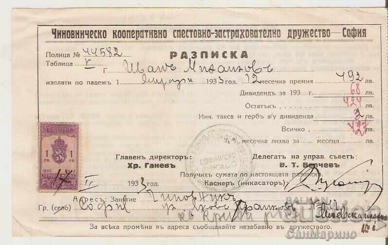 Receipt of Civil Servant Cooperative Savings and Insurance Society 1933 Receipt of Civil Servant Cooperative Savings and Insurance Society 1933