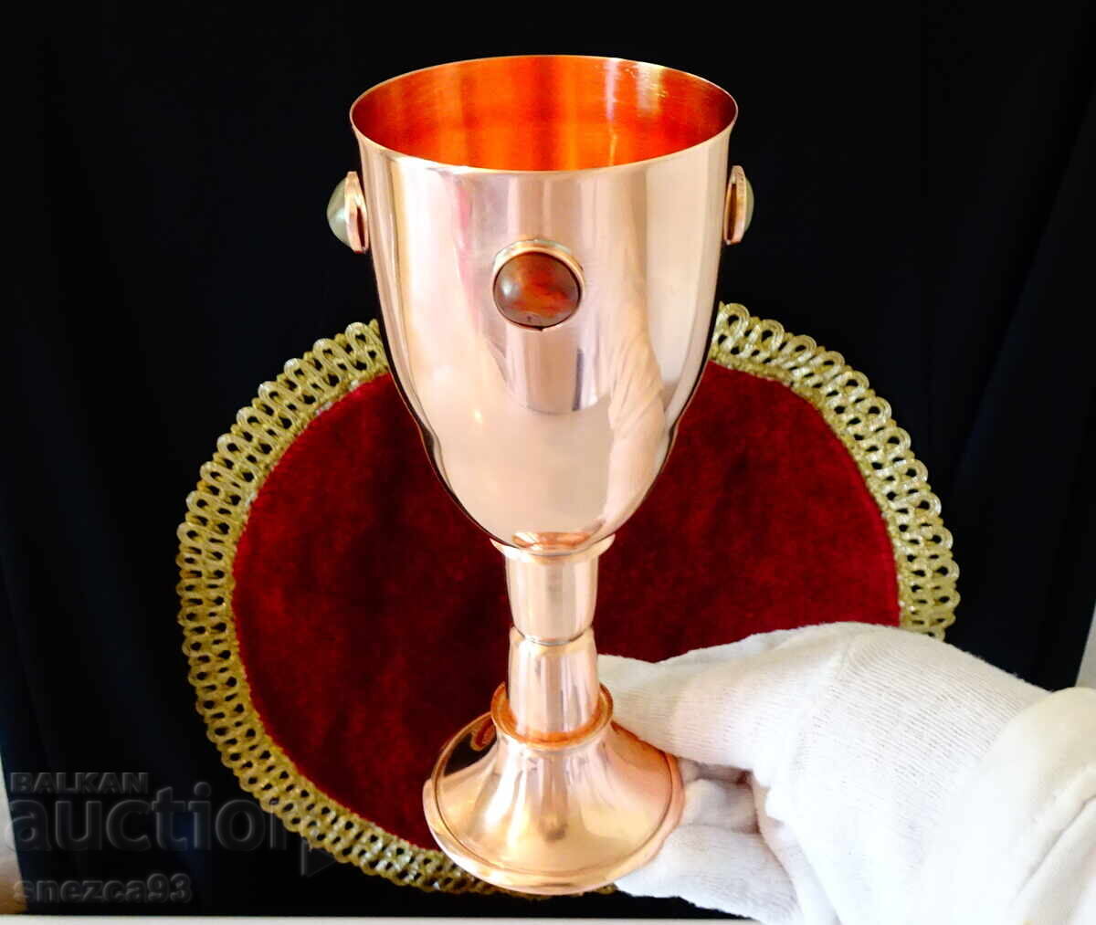 Royal honey pitcher, copper wine glass, stones