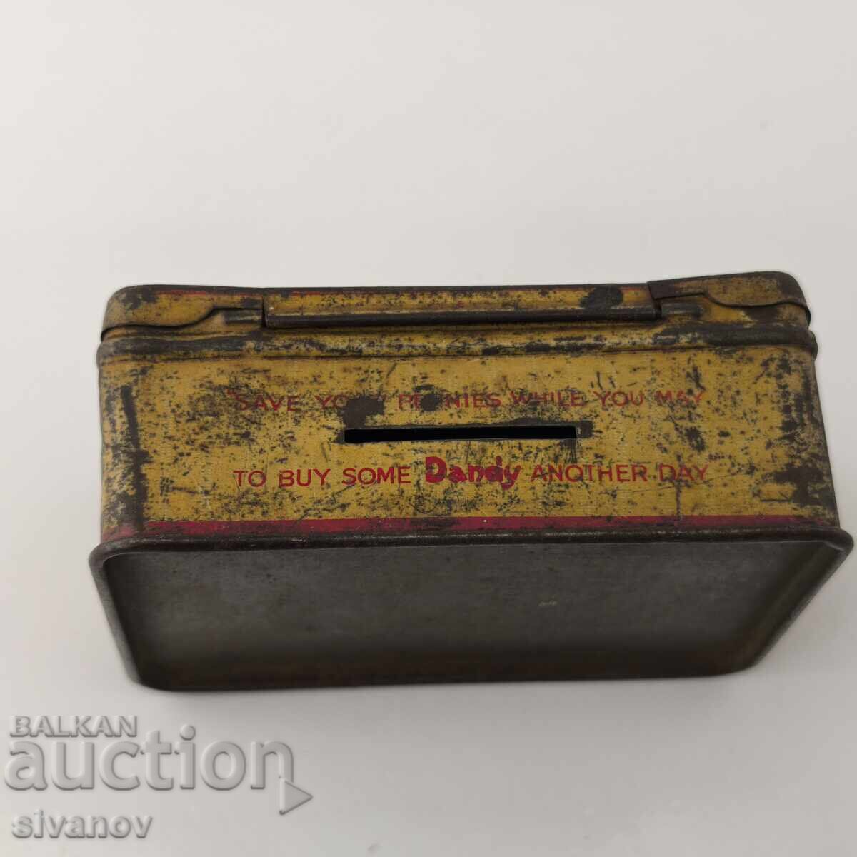 Delivery of Old metal box piggy bank Slade's Dandy Toffee #5910 Delivery of Old metal box piggy bank Slade's Dandy Toffee #5910