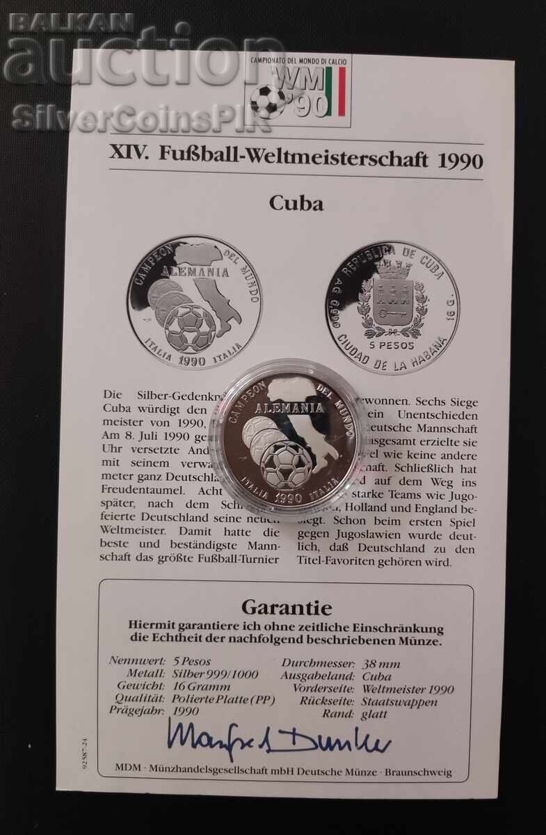 Silver WRONG Coat of Arms 5 Pesos World Cup 1990 Cuba - 5 Silver WRONG Coat of Arms 5 Pesos World Cup 1990 Cuba - 5