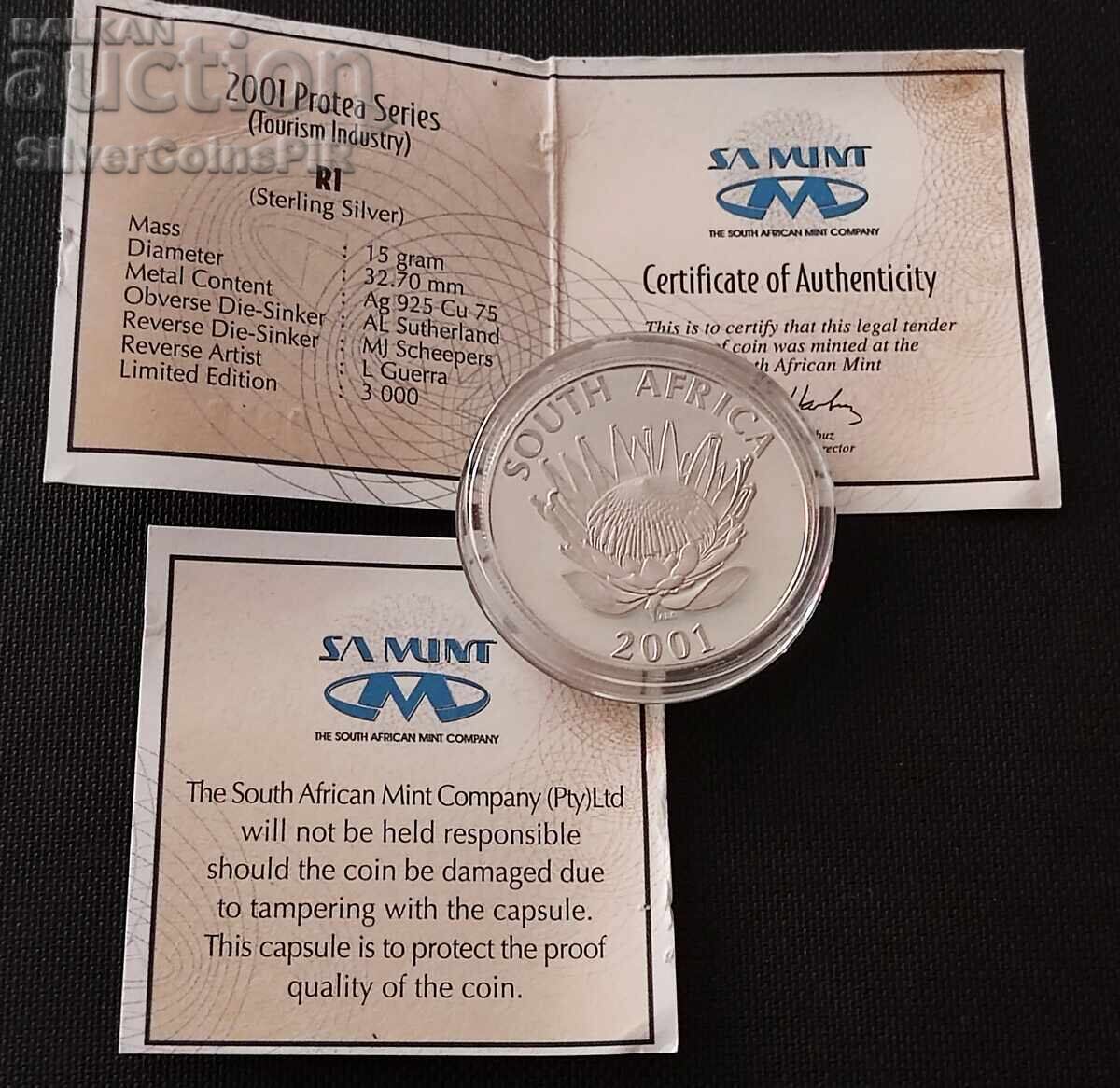 Auction  Silver 1 Rand Tourism 2001 South Africa