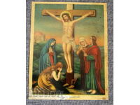 Old lithographed folded depiction of the crucifixion of Christ
