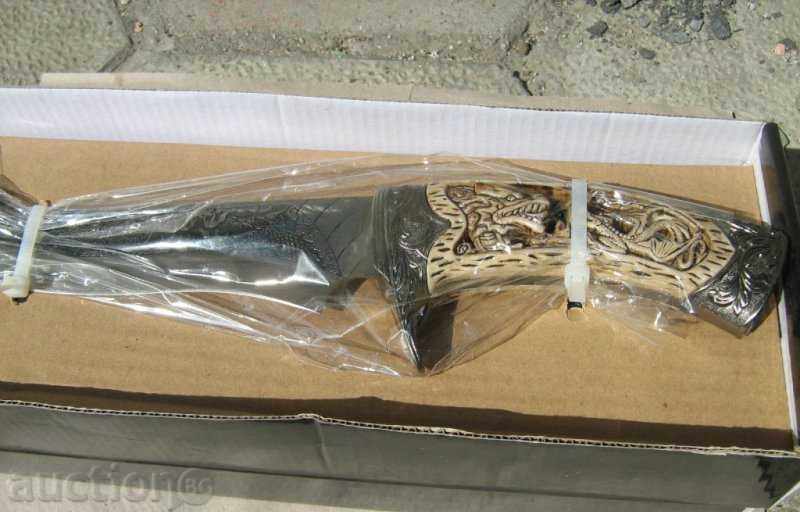 Декоративен ловен нож 160 х 270 ,гравиран -мечка - 7