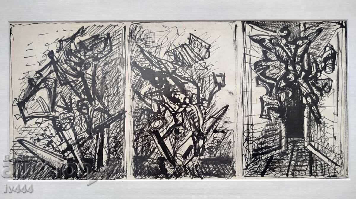 АТАНАС ЯРАНОВ СТАРА КАРТИНА/РИСУНКА - ТРИПТИХ с цена € 500.00 | 977.92 лв.