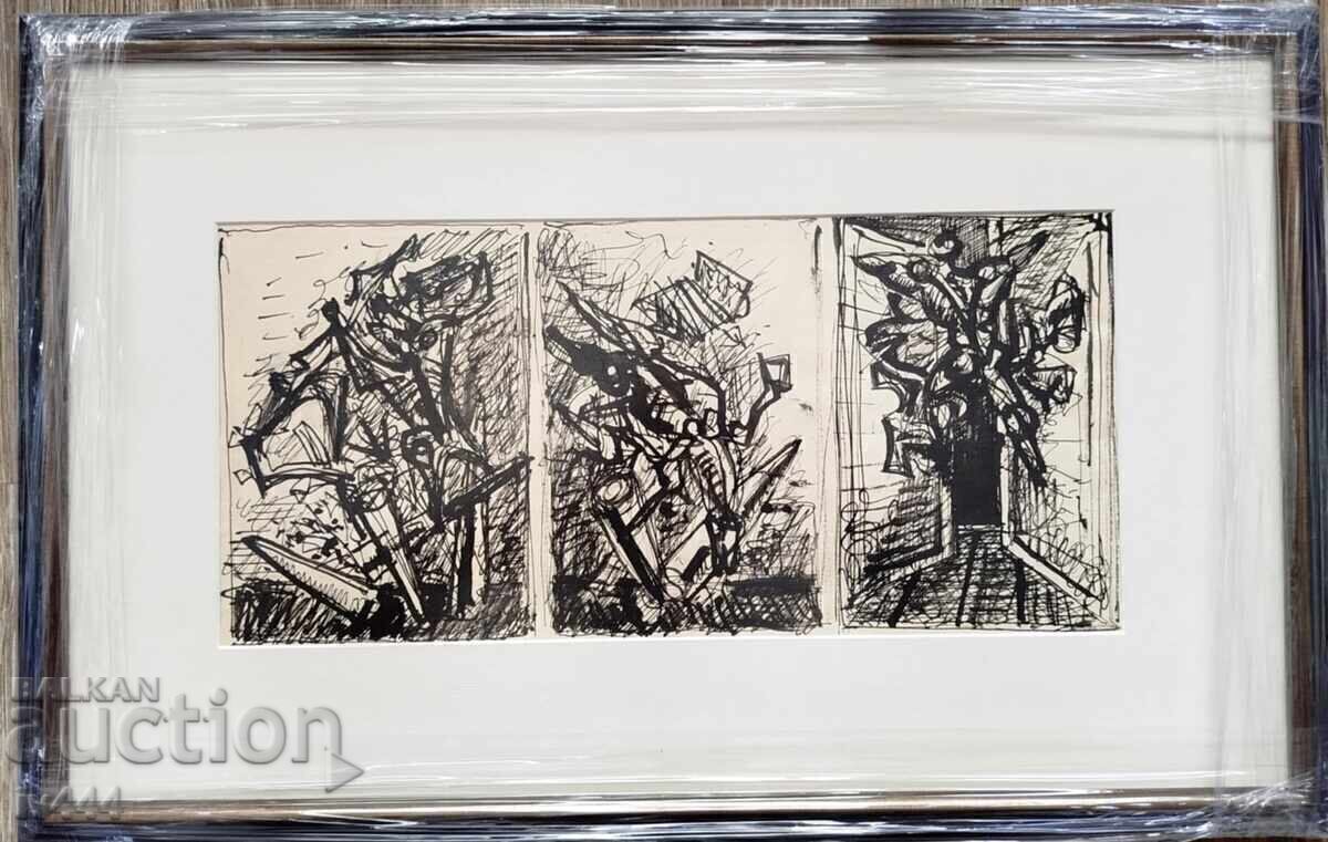 АТАНАС ЯРАНОВ СТАРА КАРТИНА/РИСУНКА - ТРИПТИХ АТАНАС ЯРАНОВ СТАРА КАРТИНА/РИСУНКА - ТРИПТИХ