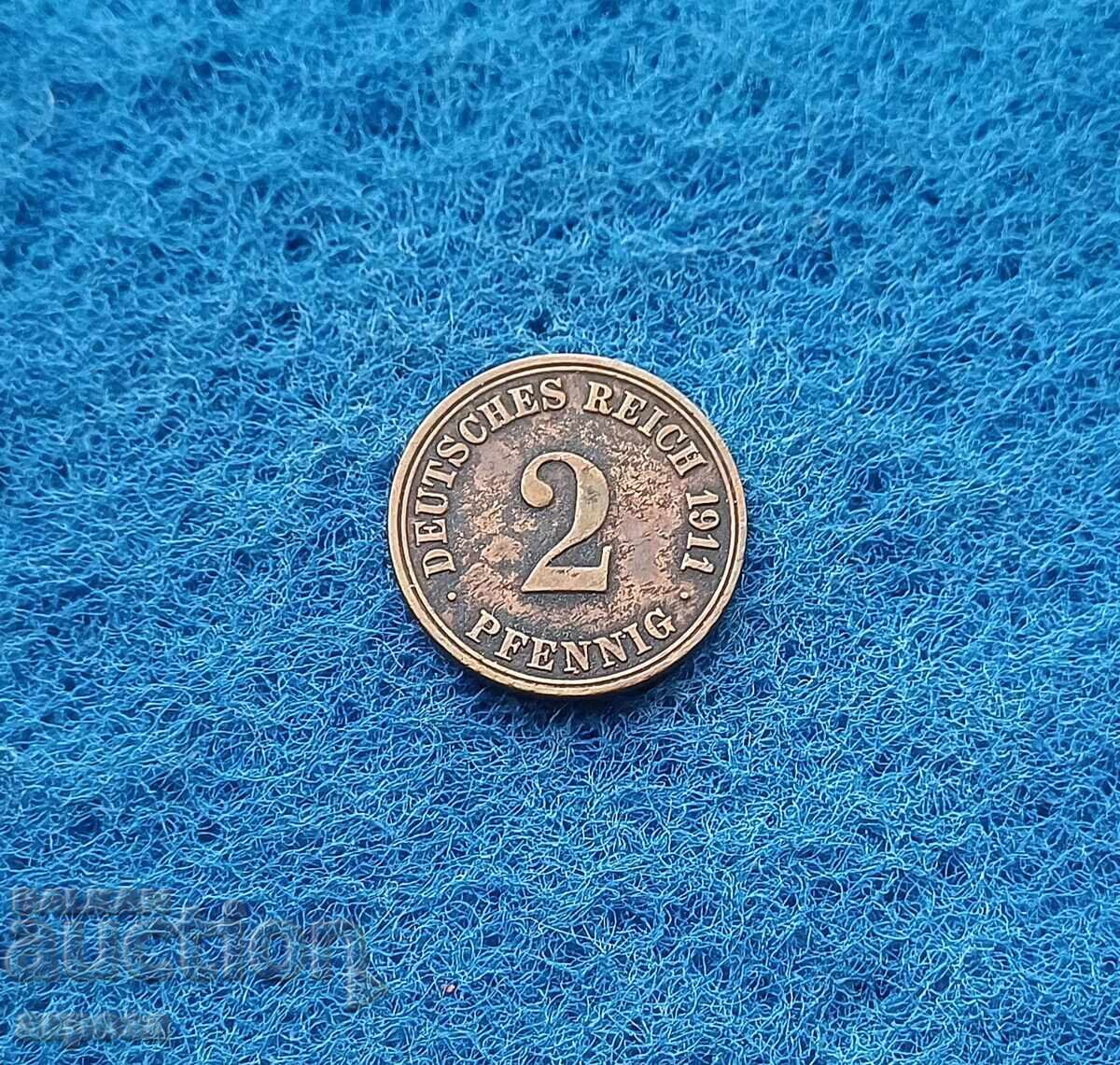 2 пфенинга Германия 1911/А
