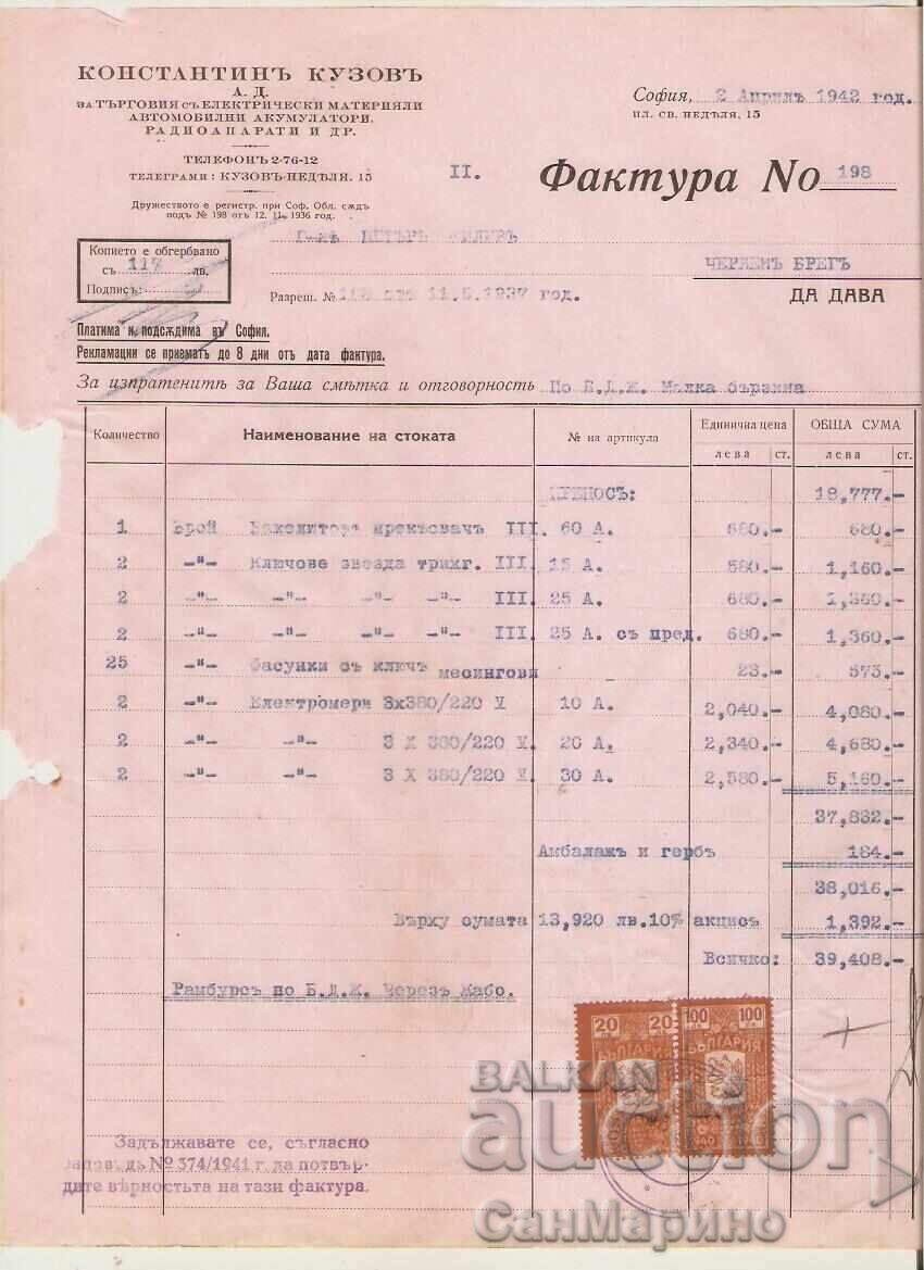 Invoice No. 198 K. Body, Sofia, 1942