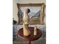 Pereche de figurine antice minunate din lemn, papagali