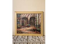 Pictură originală antică în ulei pe pânză