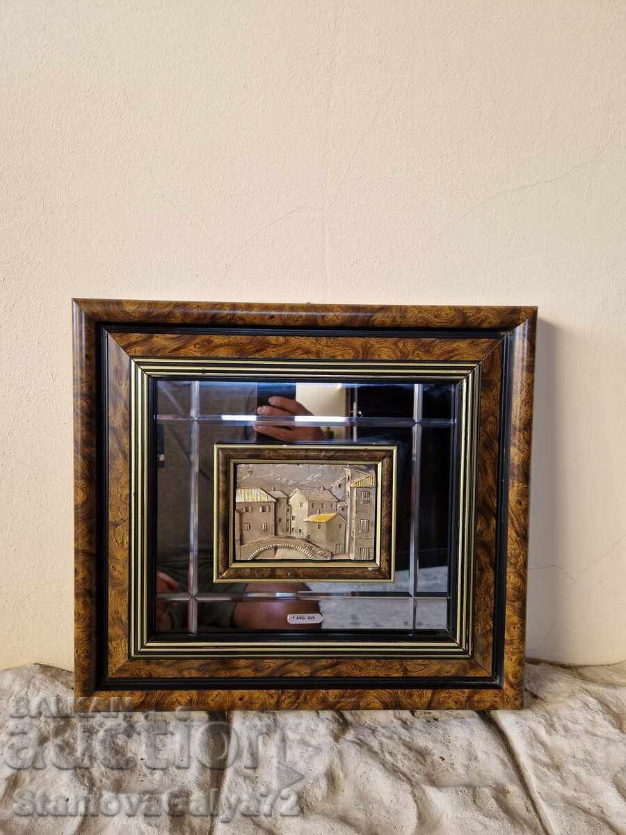 Уникална антикварна италианска сребърна картина Уникална антикварна италианска сребърна картина