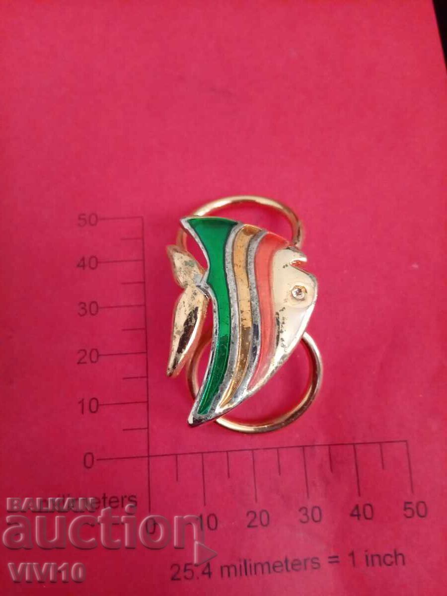 Broșă veche email, clips pentru șal