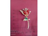 Broșă veche email, trandafir