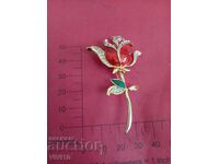 Broșă veche email, trandafir