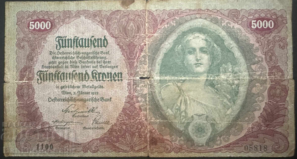 Austria 5000 Kronen 1922 Pick 78 Ref 5818