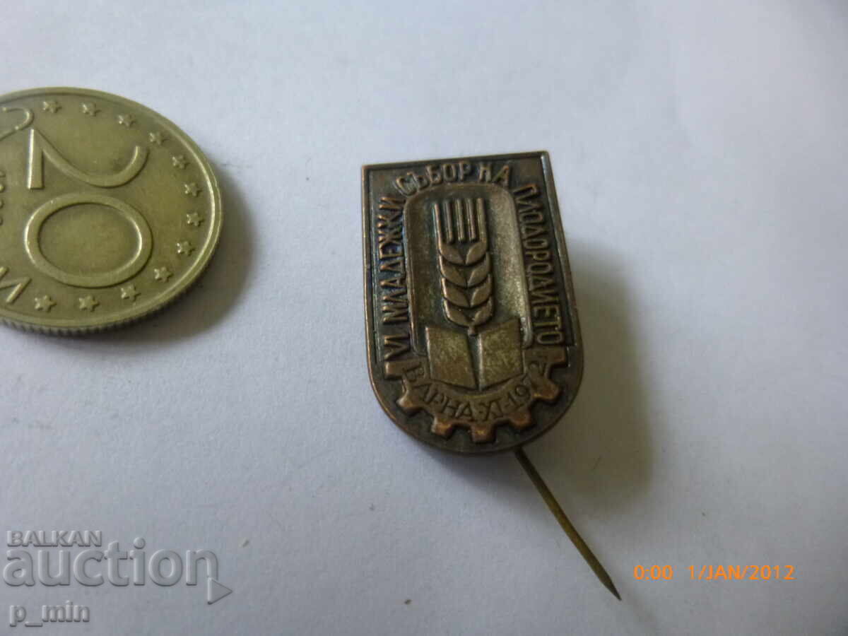 нагръден знак - 6 младежки събор на плодородието Варна 72г. с цена 5.00 лв. | € 2.56 нагръден знак - 6 младежки събор на плодородието Варна 72г. с цена 5.00 лв. | € 2.56
